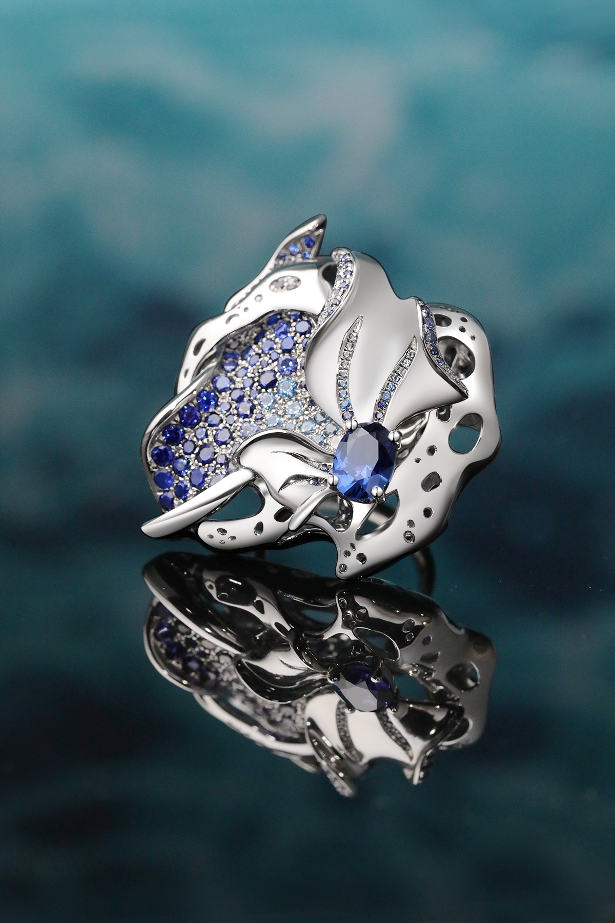 London Design Awards Winner - Foam Fin Fantasy Sapphire Ring