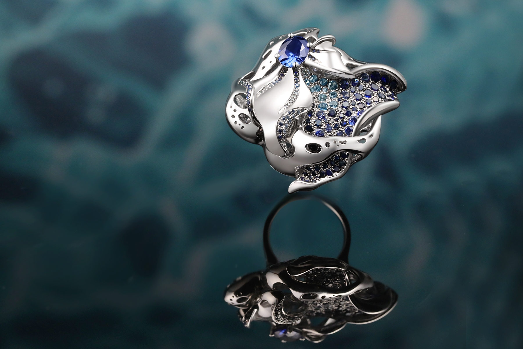 London Design Awards Winner - Foam Fin Fantasy Sapphire Ring