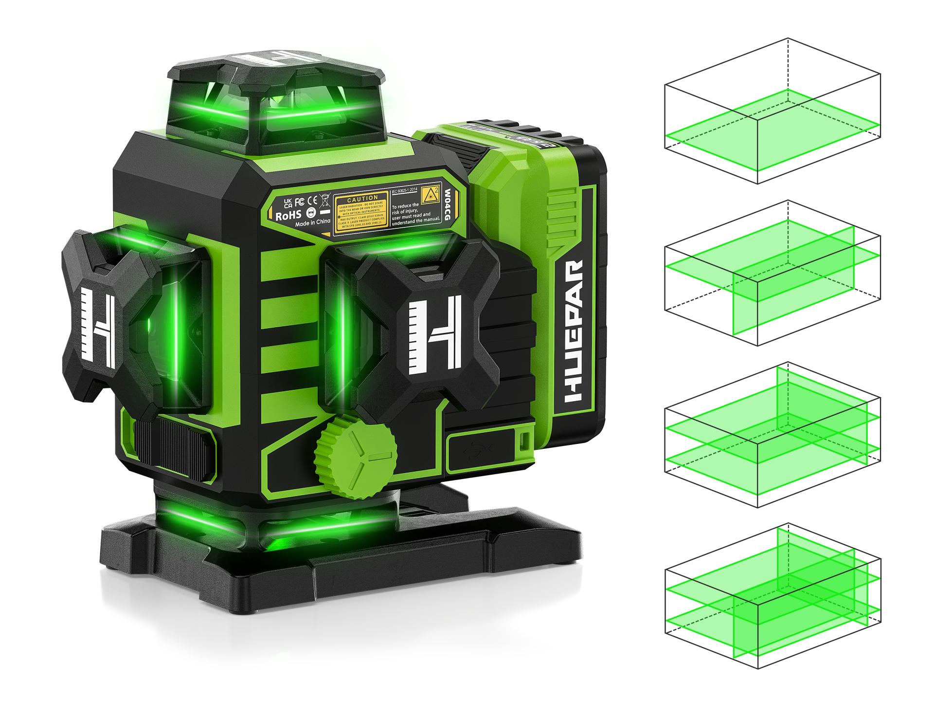 London Design Awards Winner - Huepar 4D Laser Level With Motorized Rotating Base Huepar
