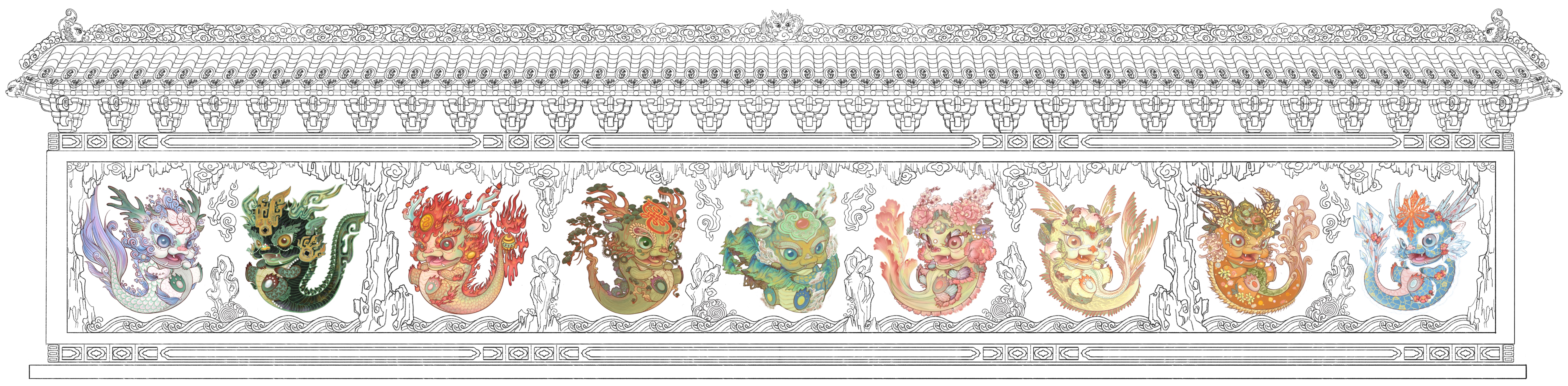 London Design Awards Winner - Loong - The Nine Baby Dragons Wall 