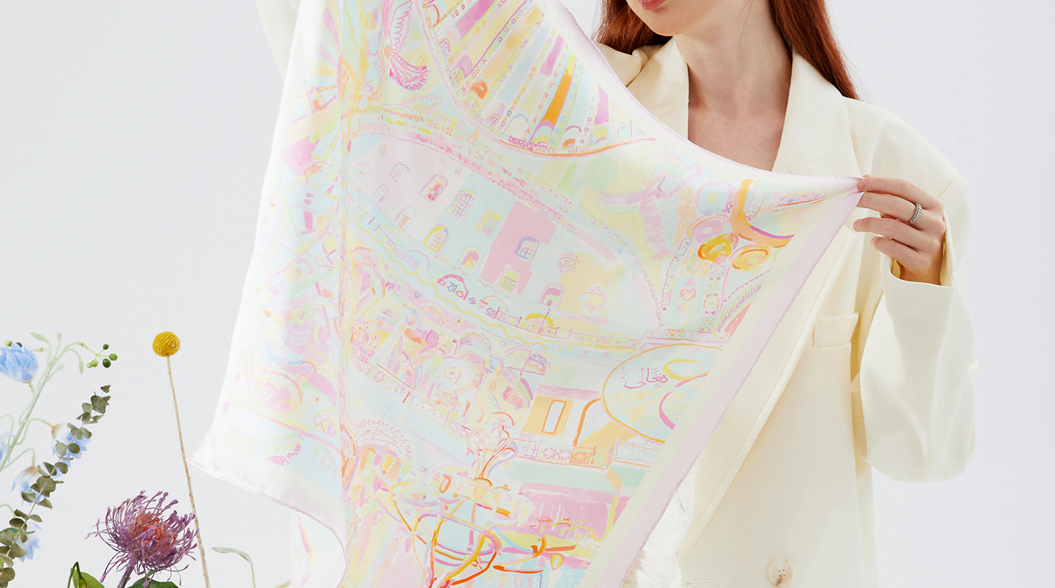 London Design Awards Winner - Pink Dreamland Series Silk Scarf Design