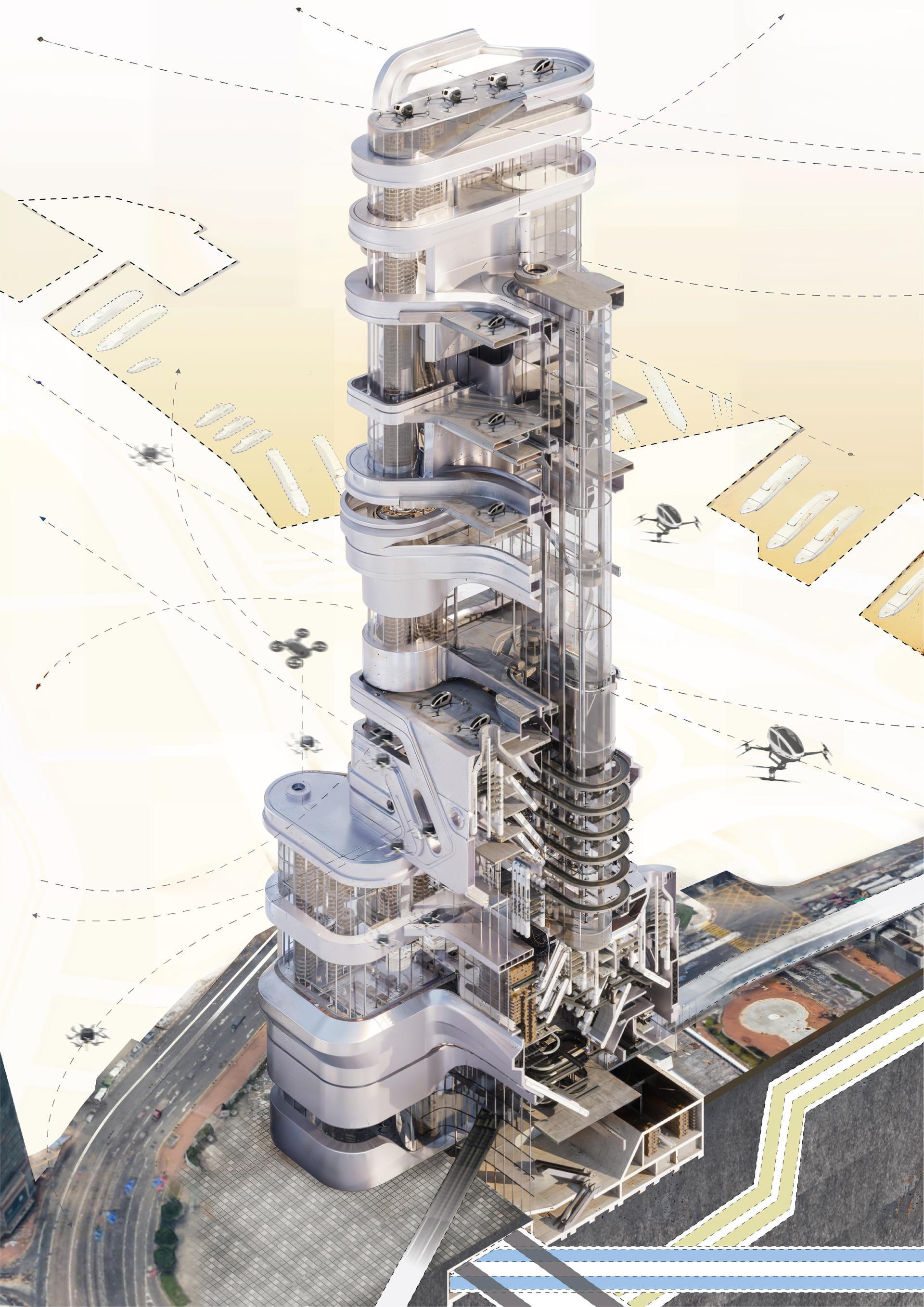 London Design Awards Winner - Hive Mind - Hong Kong Drone Port 2040