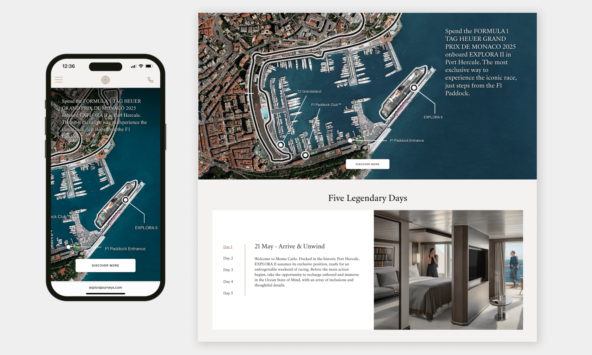 London Design Awards Winner - Explora Journeys: F1 Monaco Grand Prix 2025 Landing Page