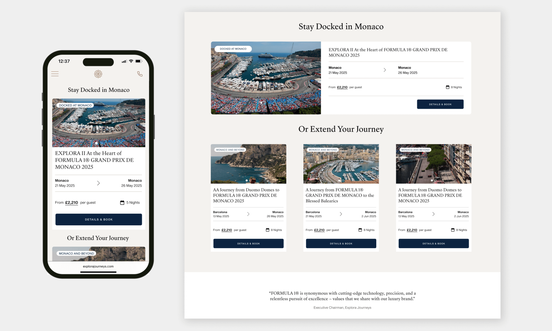 London Design Awards Winner - Explora Journeys: F1 Monaco Grand Prix 2025 Landing Page