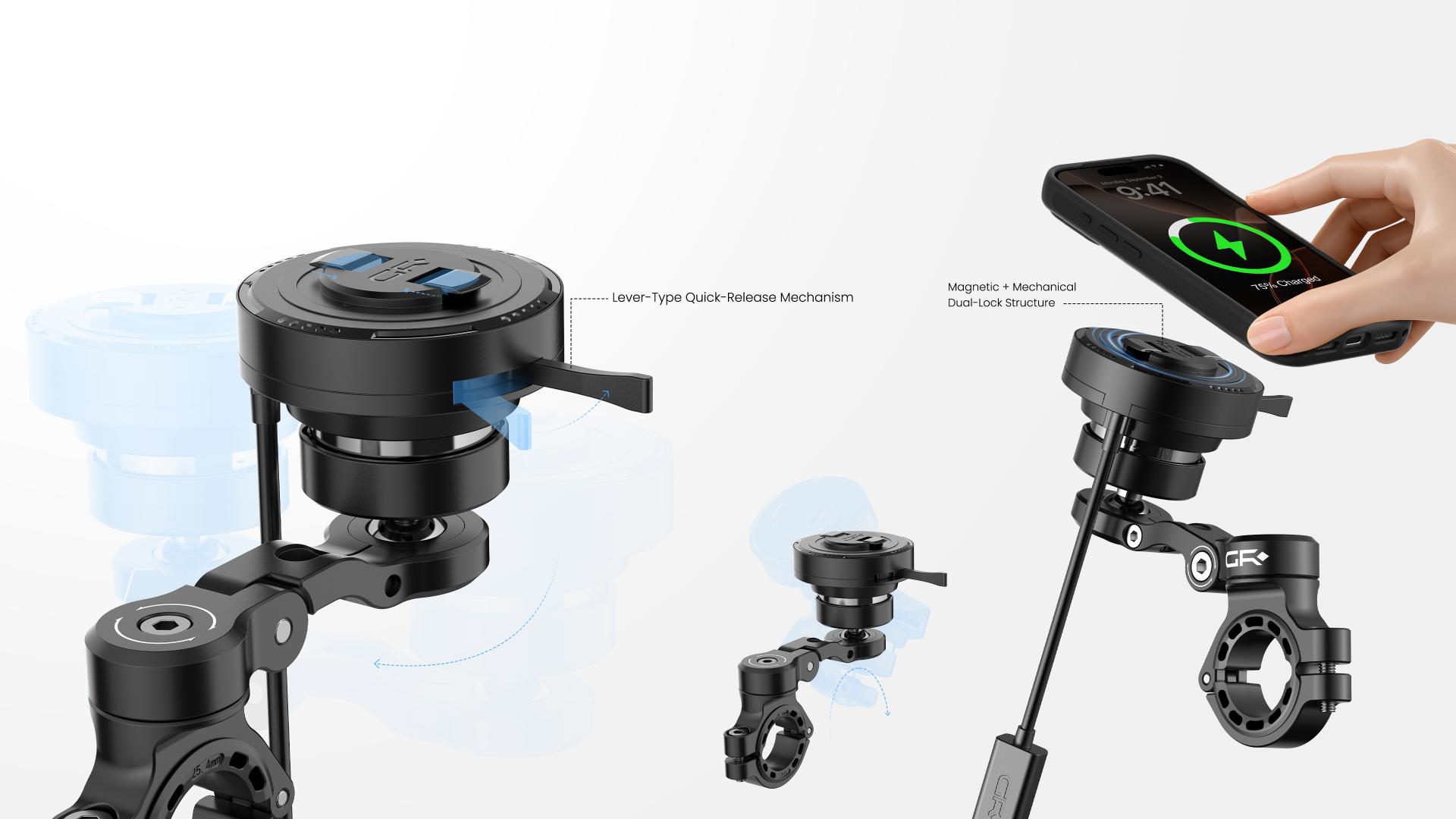London Design Awards Winner - Motorcycle Magnetic Wireless Charging Phone Mount