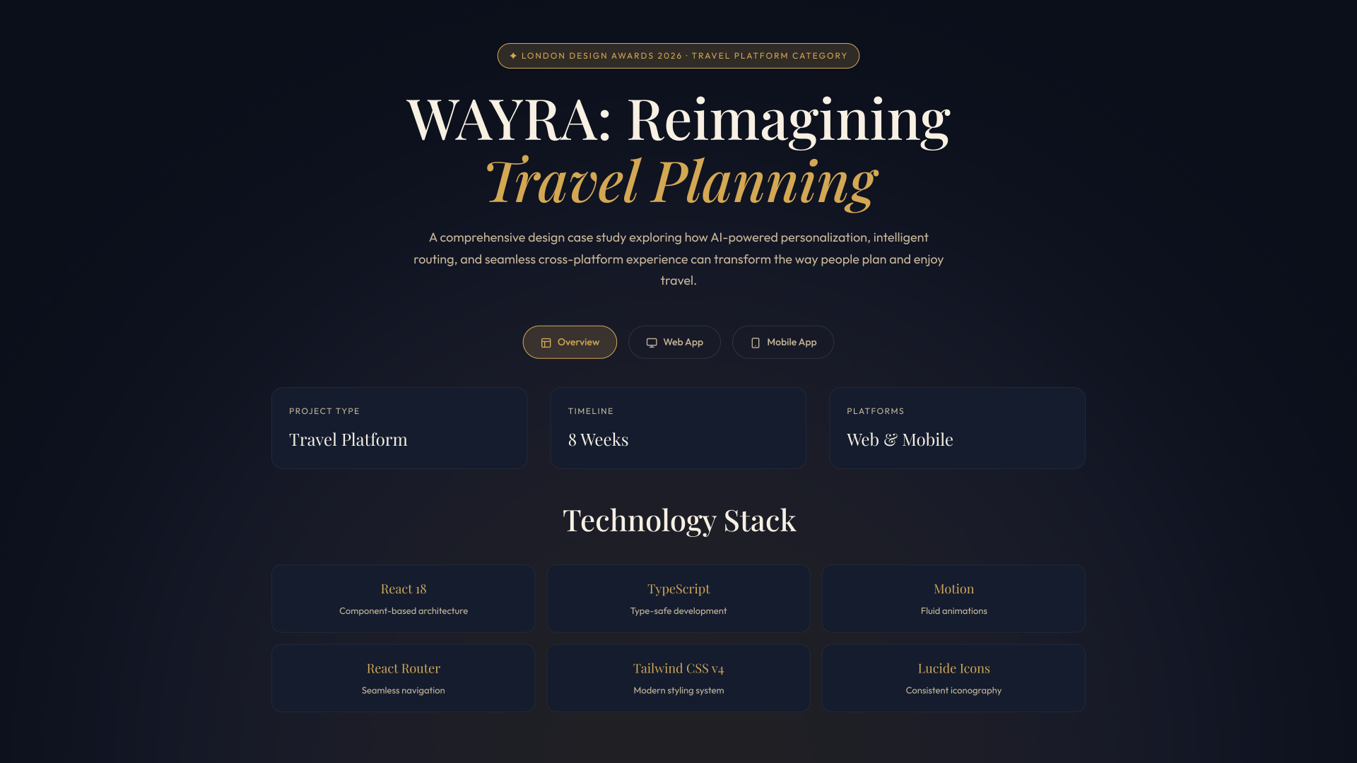 London Design Awards Winner - WAYRA — AI-Powered Personalized Travel Planning Platform