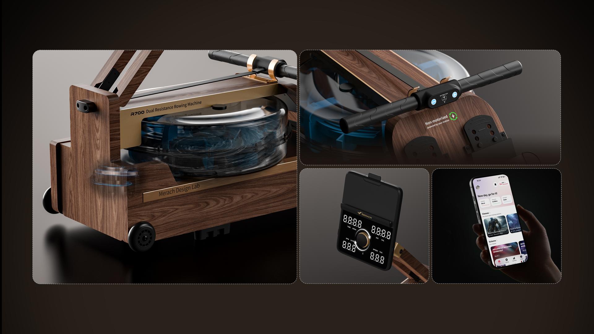 London Design Awards Winner - Merach NovaRow R700 Water Magnetic Foldable Rowing Machine
