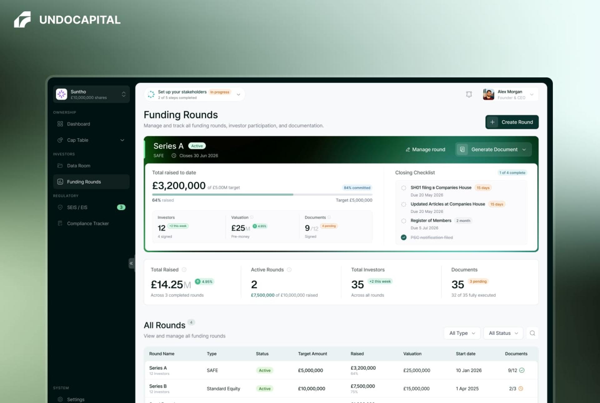 London Design Awards Winner - Undo Capital - AI-Powered Fundraising & Compliance Platform